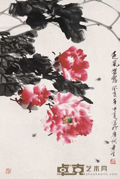 周彦生 1993年作 迎风带露 镜片 68×45cm